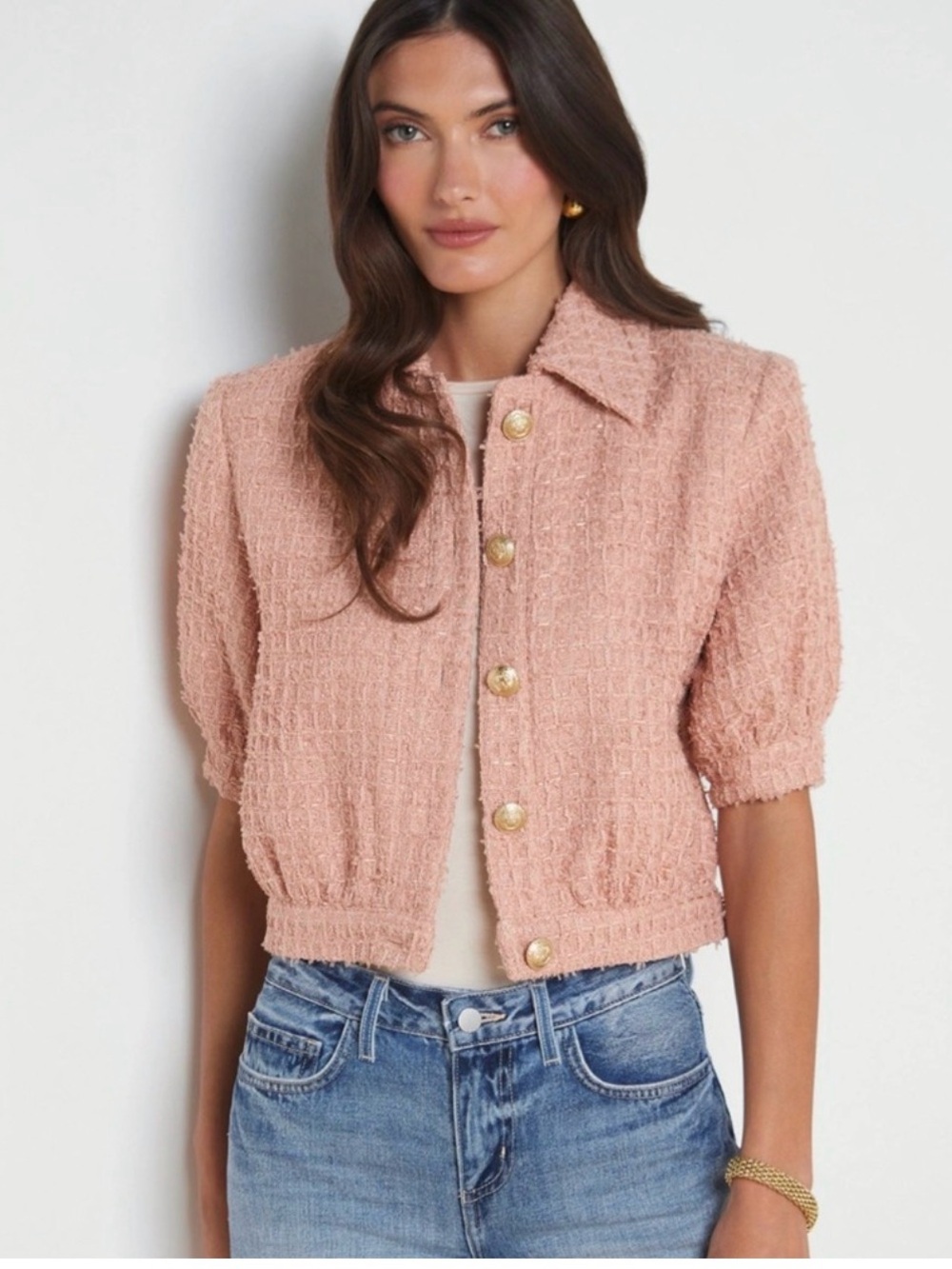 L'Agence Cove Dusty Rose Tweed Cropped Jacket NWT